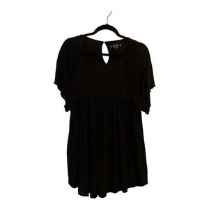 Ann Taylor Loft Black Short Sleeve Crocheted Top Tunic Blouse Lightweight Size L